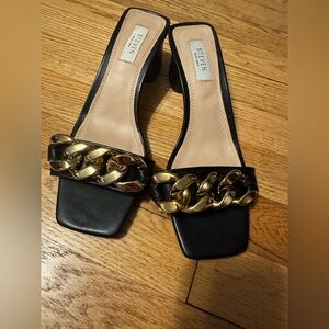 Steven by Steve Madden black heeled slide with braided gold size 8 1/2
